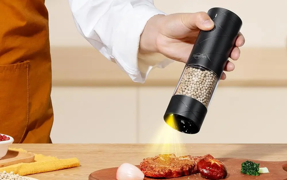 Auto Pepper Grinder On Big Steak