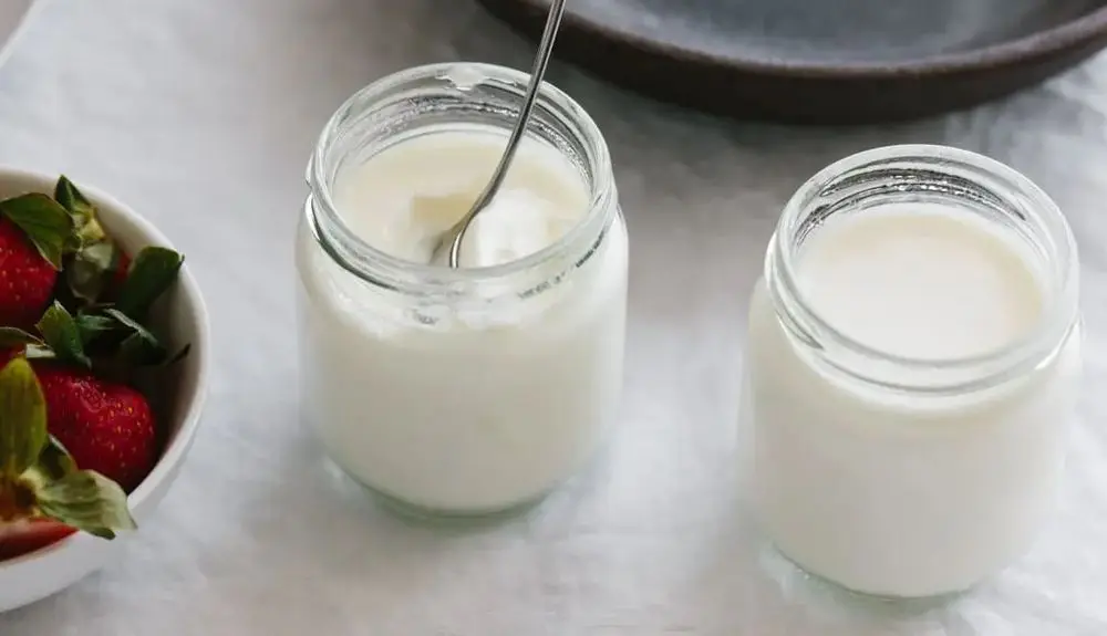 Yoghurt in Jars with Spoons On Countertop