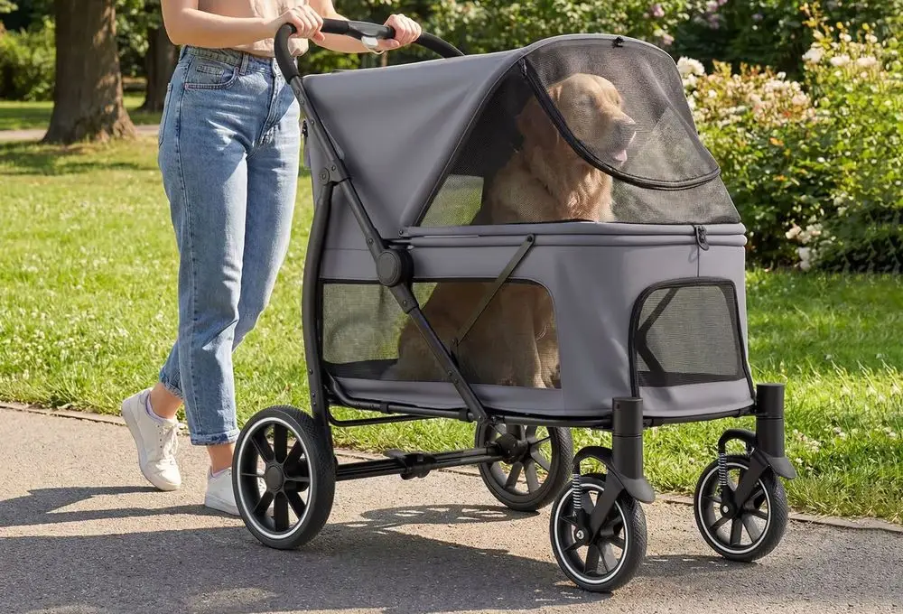 Double Pet Stroller For Dogs In Grey