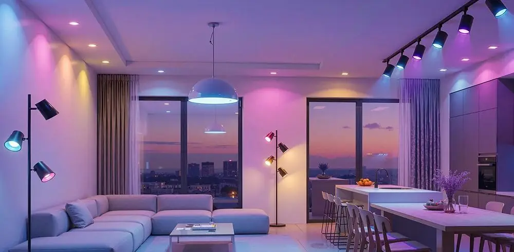 LED Colour Changing Lamps Beside Window