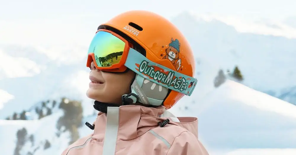 Women's White Ski Helmet On Slopes