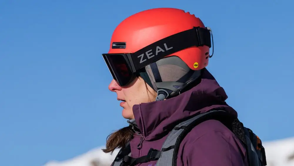 Red Ski Helmet With Goggles