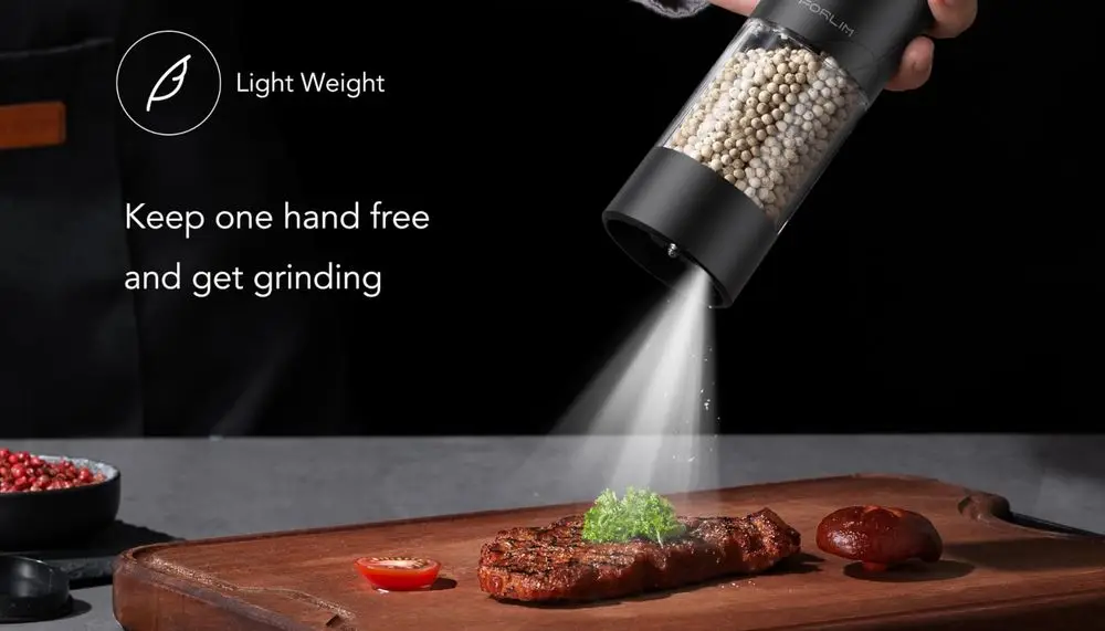 Electric Salt And Pepper Grinder With Light On Steak