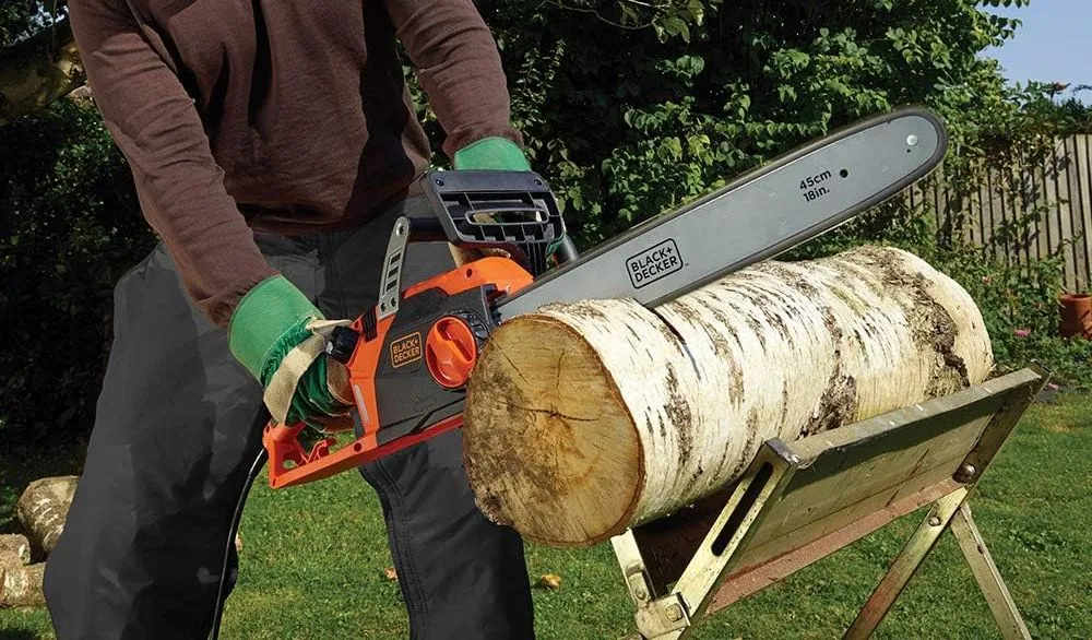 Black Decker Low-Kickback Corded Chainsaw In Red