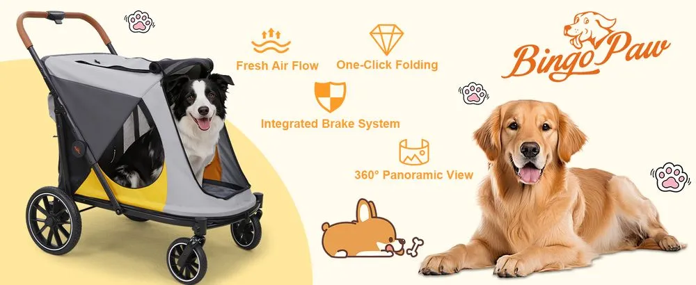 BingoPaw Dual-Entry Pet Stroller 1-Click System