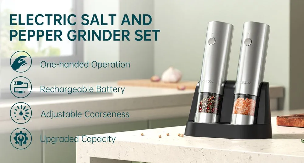 Circle Joy LED Light Electric Salt Pepper Set On Counter