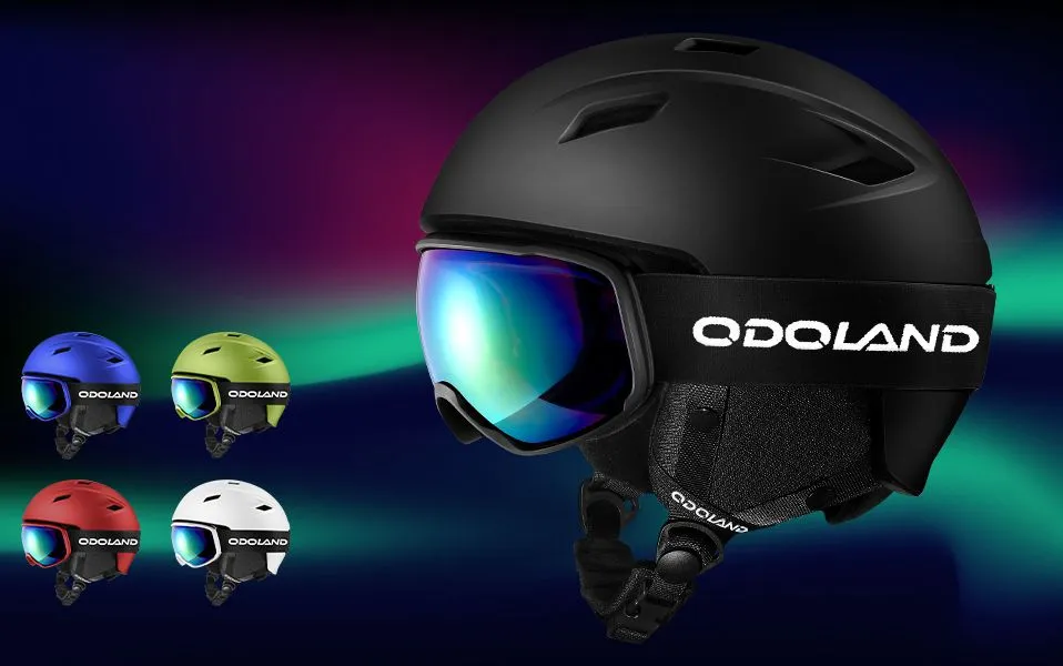 Odoland Snow Helmet With Goggles In Black Finish