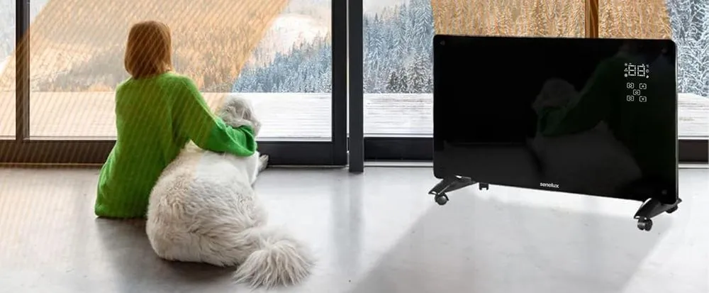 Senelux 2kW Electric Glass Panel Heater With Big Dog