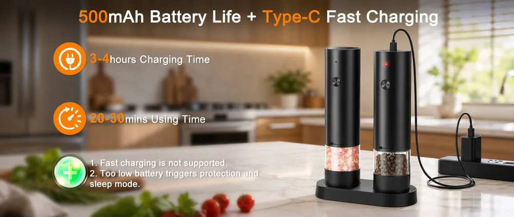 SRML Rechargeable Salt Pepper Grinder In All Black