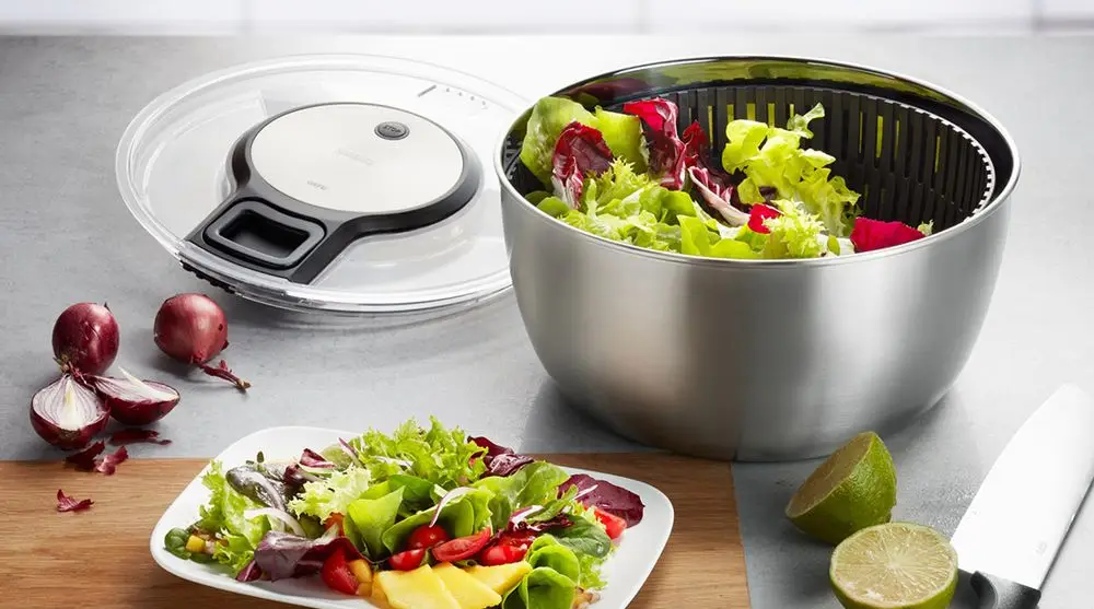 Steel Salad Spinner And Chopper With Plates