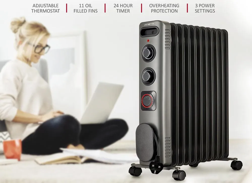 NETTA Oil Filled 24 hr Timer Radiator 3 Settings