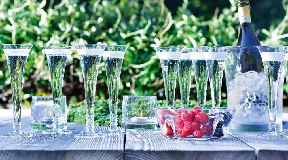 Luxury Champagne Glasses On Wooden Table