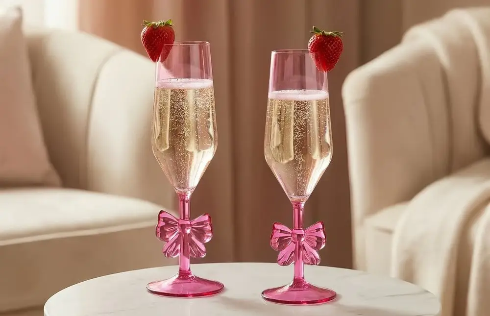 Designer Champagne Flutes & Fruit