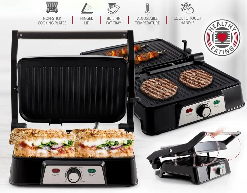 NETTA Panini Maker & Grill Hinged Lid
