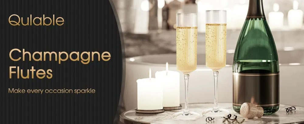 Qulable x4 Stripe Crystal Champagne Flutes With Cork