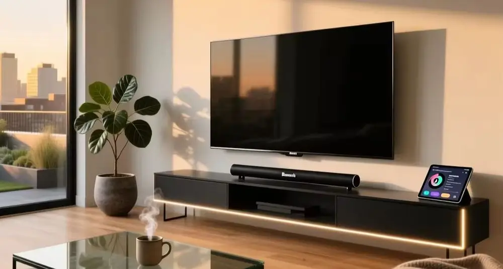 Wireless Soundbar For TV On Sideboard