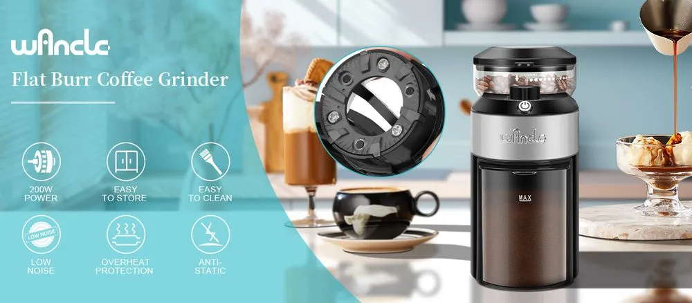 Wancle Flat Burr Coffee Grinder Anti-Static